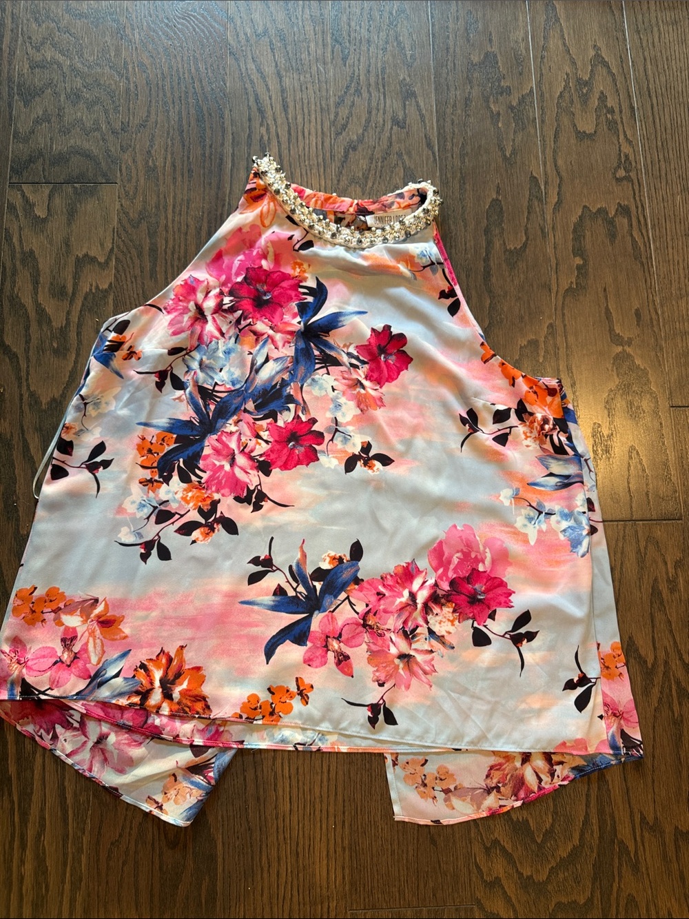 Jennifer Lopez Floral Beaded Halter Camisole - Pink Multi